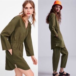 Zara Elastic Waist Khaki Green Tunic Dress
